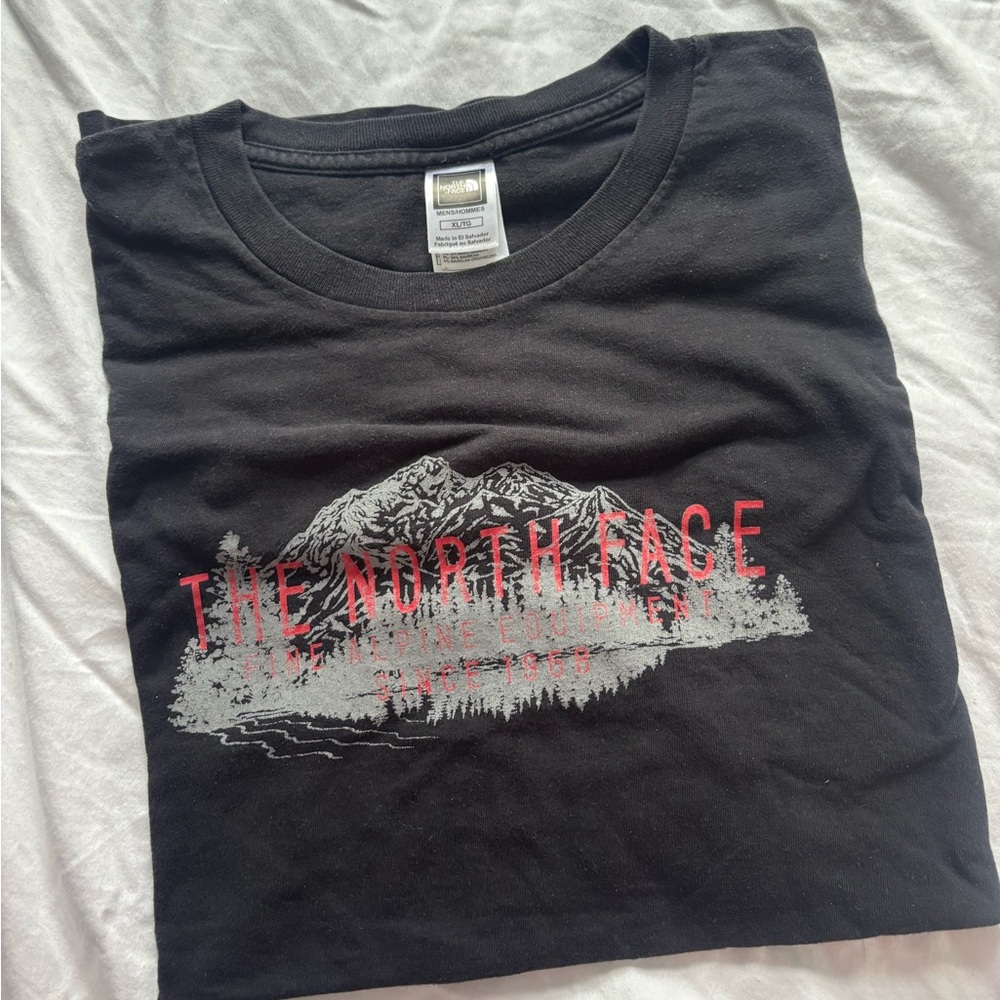 The North Face Black Short-Sleeve Tee with Red & Gray Mountain Graphic